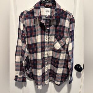 Aerie Plaid Button Down Shirt - Navy, Red, Cream